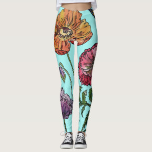 Vattenvallmo Blommigt Vattenfärgsfärgslagar Leggings