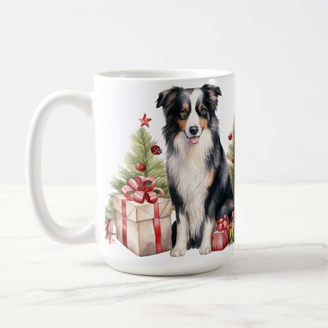 VATTERCOLOR CHRISTMAS GRÄNS COLLIE HUND KAFFEMUGG (Vänster)