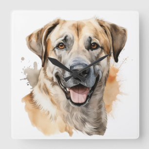 VATTERCOLOR TAN ANATOLIAN SHEPHERD HUND FYRKANTIG KLOCKA