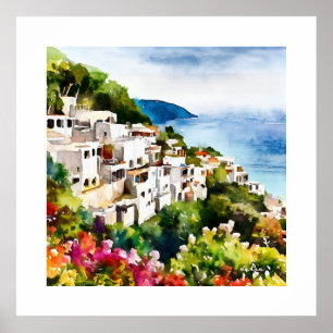 VATTERFÄRG FÖR VATTENFÄRG MED SEASIDE VILLAGE GAMR POSTER