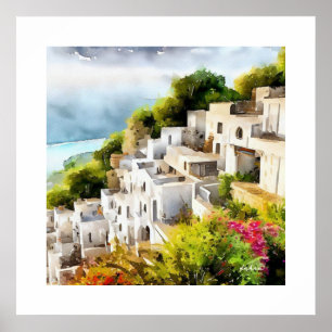 VATTERFÄRG FÖR VATTENFÄRG MED SEASIDE VILLAGE GAMR POSTER