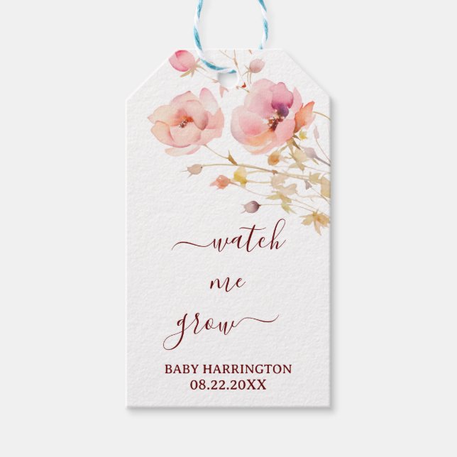 VATTERFÄRGBOHO  ROSA WILDFLOWERS BABY SHOWER PRESENTETIKETT (Framsidan)