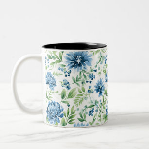 Vattfärg blå blomma Mugg