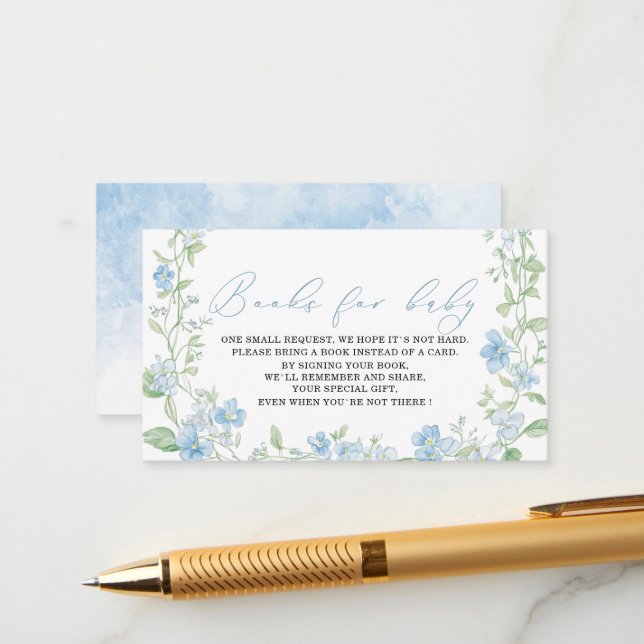 Vattfärg blåa blommor babyduschbo för barn tilläggskort (Fram/Back In Situ)