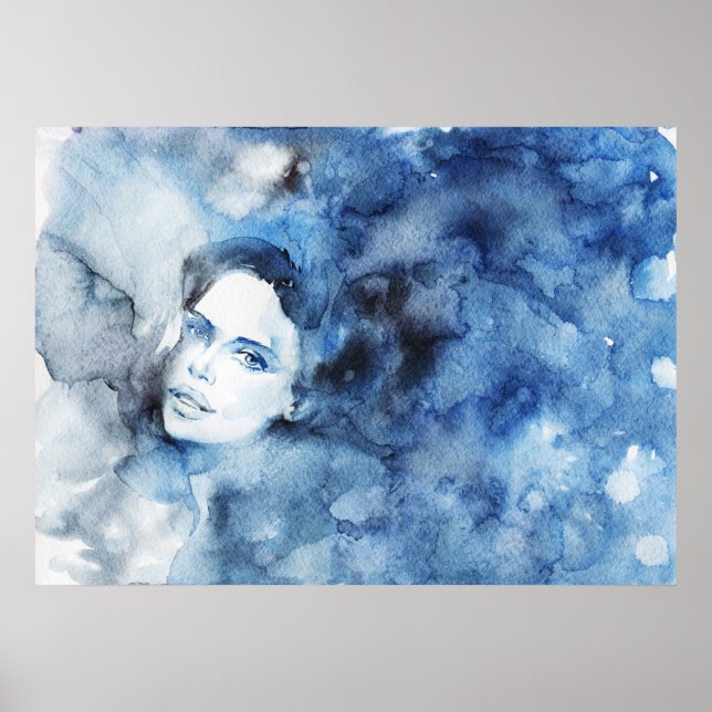 Vattfärg bläck porträtt av kvinna, målning poster (Framsidan)