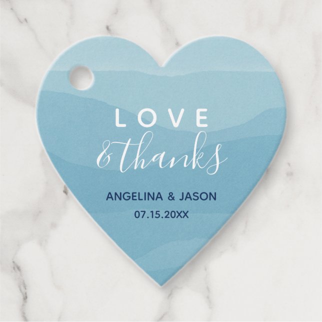 Vattfärg Blue Bröllop Tack Gåvor Etiketter (Framsida)