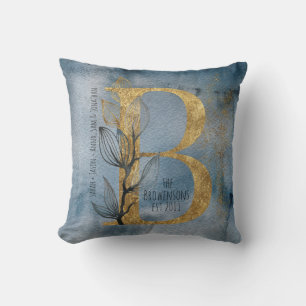 Vattfärg Blue Grått Guld B Monogram Dekorativ kudd Kudde