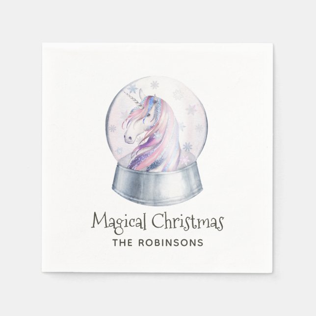Vattfärg Glitter Unicorn jul Pappersservett (Framsidan)