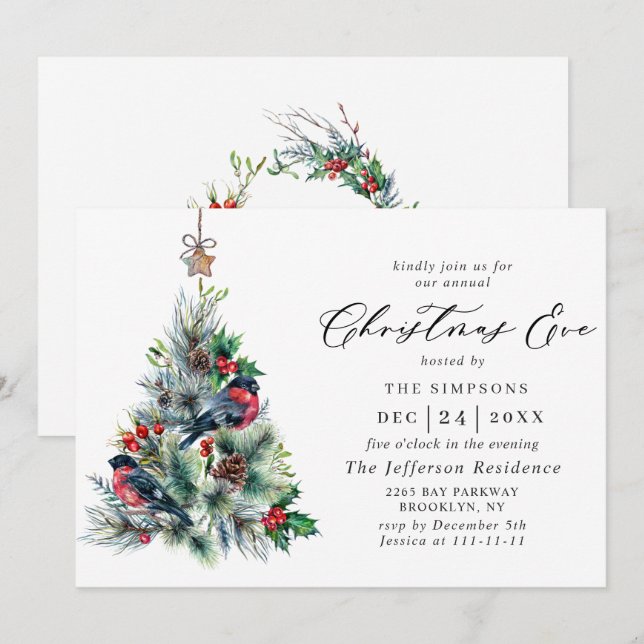 Vattfärg Gräs Träd Chic Helgdag jul Kväll Inbjudningar (Fram/baksida)