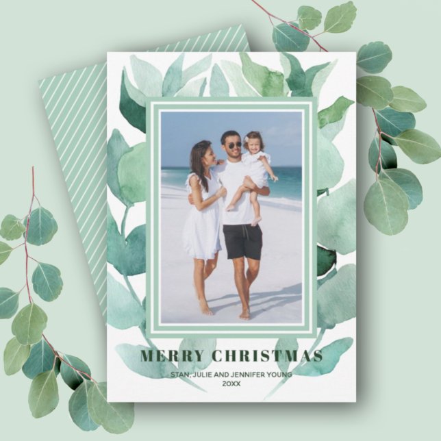 Vattfärg Greenery jul Photo Julkort (Skapare uppladdad)