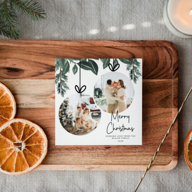 Vattfärg Greenery Square julfoto Julkort (Skapare uppladdad)