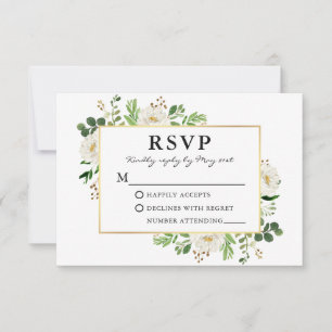 Vattfärg Greenery White Blommigt Guld Bröllop OSA Kort