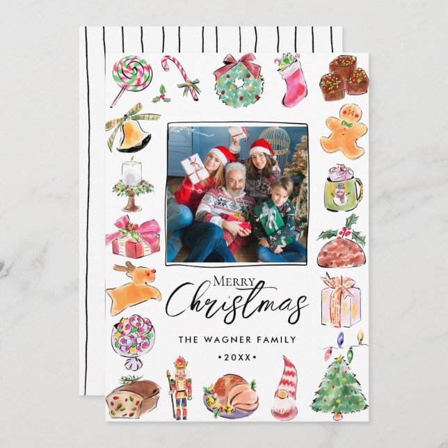 Vattfärg Hand plockade julfoto Julkort (Fram/baksida)