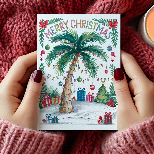 Vattfärg Handflatan Träd-julkort Julkort (Watercolor Palm Tree Christmas Card)