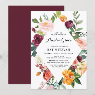Vattfärg Höstblommor Diamond Ram Bat mitzvah Inbjudningar