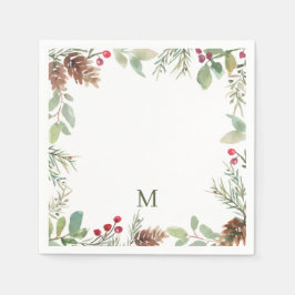 Vattfärg jul Greenery Monogram Pappersservett