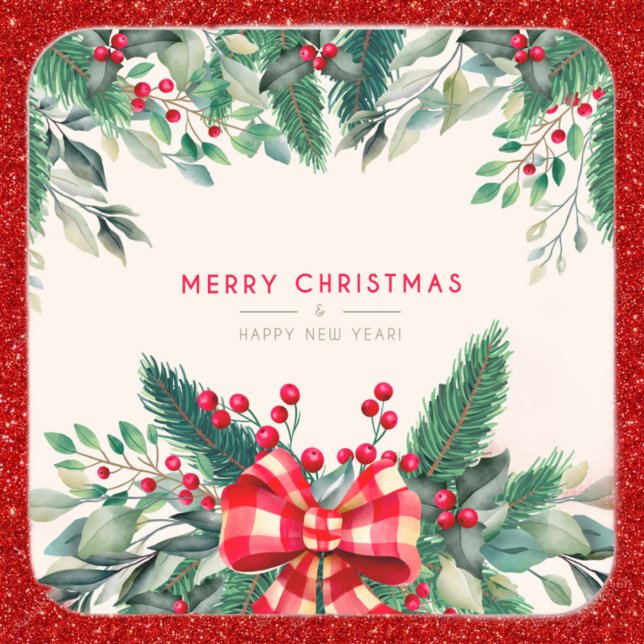 Vattfärg jul 🌲 Greenery Sticker Fyrkantigt Klistermärke (Skapare uppladdad)