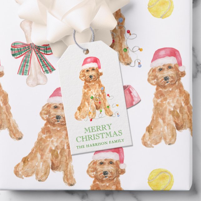 Vattfärg jul-Hund Presentetikett (Skapare uppladdad)