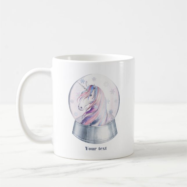 Vattfärg jul Unicorn Snö Globe Kaffemugg (Vänster)