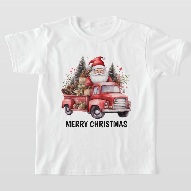 Vattfärg Land jul lastbil lägger till text Santa T Shirt (Laydown)