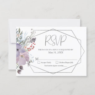 Vattfärg Lila Silver Blommigt Geometric Bröllop OSA Kort