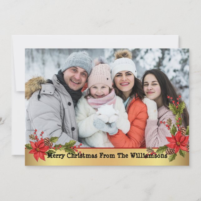 Vattfärg Mistletoe Guld julfoto Julkort (Framsida)