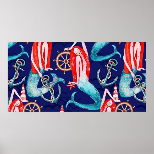 Vattfärg mönster hav poster (Framsidan)