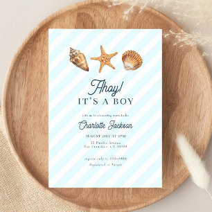 Vattfärg Ocean Blue Boy Baby Shower Inbjudningar