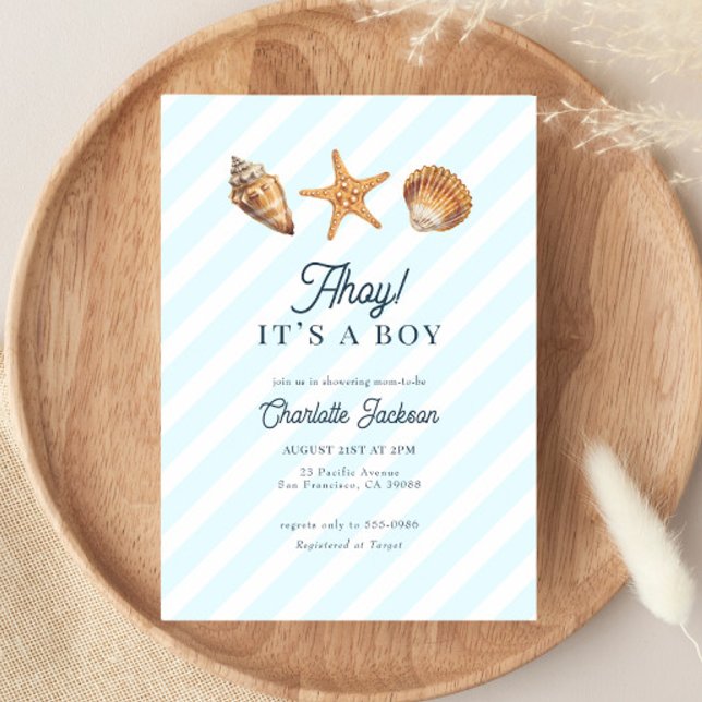 Vattfärg Ocean Blue Boy Baby Shower Inbjudningar (Skapare uppladdad)