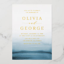 Vattfärg Ombre Navy Blue Modern Bröllop