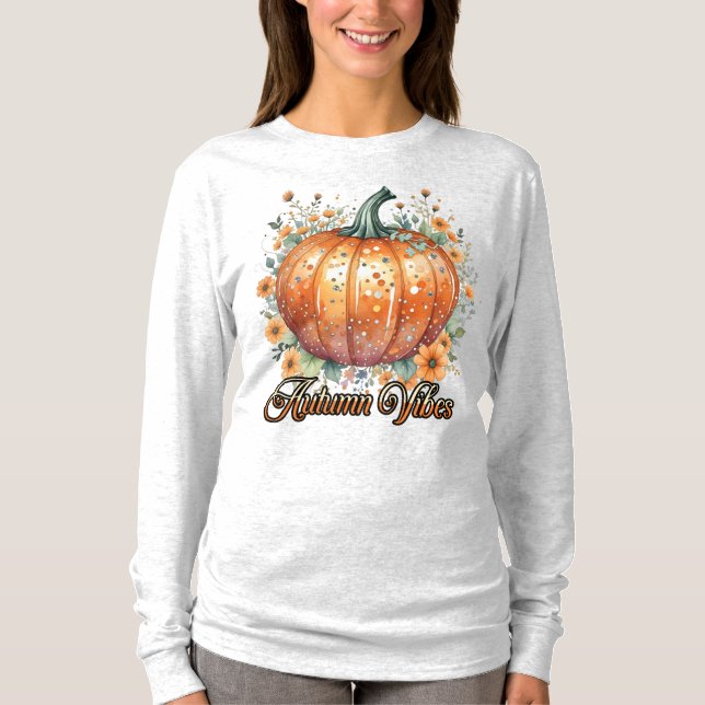 Vattfärg Pumpkin Autumn Vibes T Shirt (Framsida)