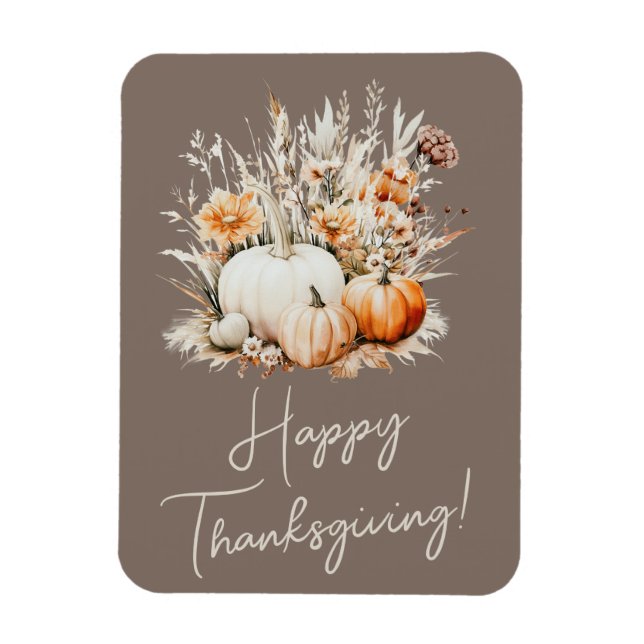 Vattfärg Pumpkins Dry Grass Happy thanksgiving Magnet (Vertikal)
