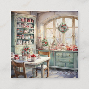 Vattfärg Shabby chic jul-kök Fyrkantigt Visitkort