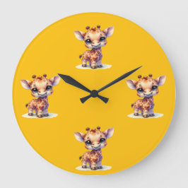 Vattfärg, söt baby giraffe-väggklocka stor klocka