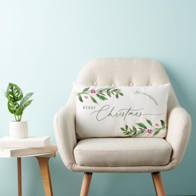 Vattfärg Vinter Greenery Modern jul Lumbarkudde (Stol)