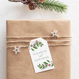 Vattfärg Vinter Greenery Modern jul Presentetikett