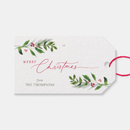 Vattfärg Vinter Greenery Modern jul Presentetikett
