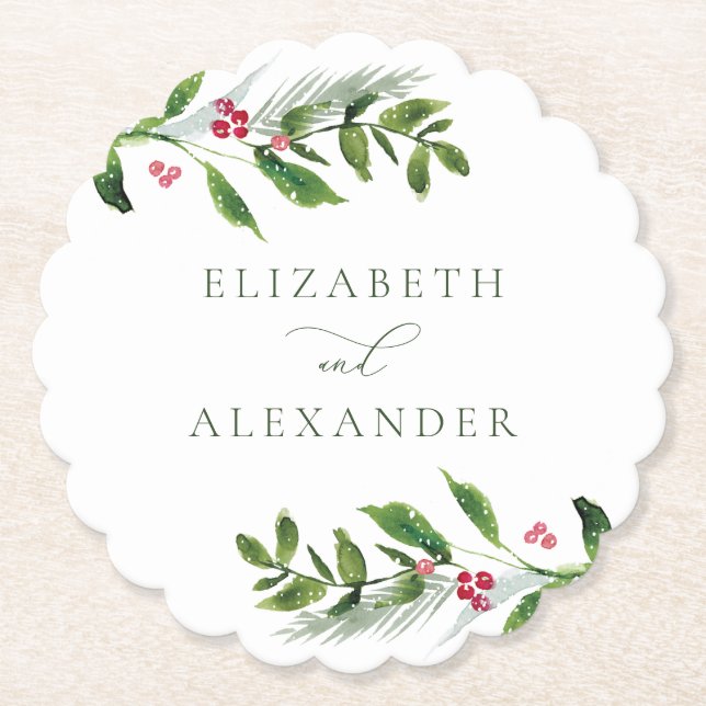 Vattfärg Vinter Greenery Modern jul Underlägg Papper (Framsida)