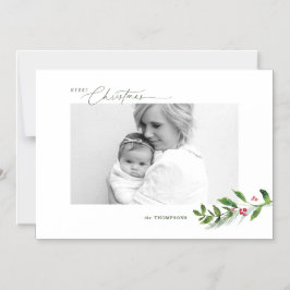 Vattfärg Vinter Greenery Modern julfoto Magnetisk Inbjudningskort