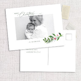 Vattfärg Vinter Greenery Modern julfoto Vykort