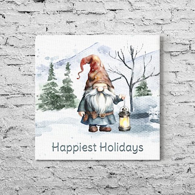 Vattfärg Vinterjulgransknom Canvastryck (Watercolor Winter Christmas Gnome Canvas Print)