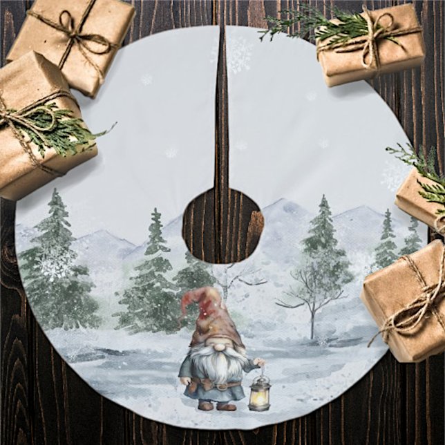 Vattfärg Vinterjulgransknom Julgransmatta Borstad Polyester (Watercolor Winter Christmas Gnome Tree Skirt)