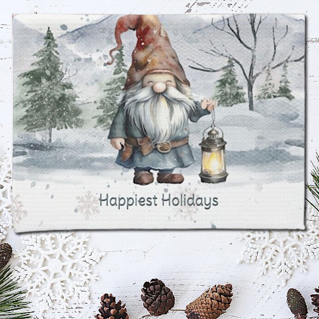 Vattfärg Vinterjulgransknom Kökshandduk (Watercolor Winter Christmas Gnome Kitchen Towel)