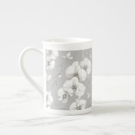 Vattfärg Vit Orchid på Grått | Benporslin Mugg