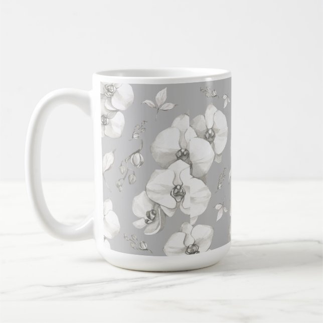 Vattfärg Vit Orchid på Grått | Kaffemugg (Vänster)