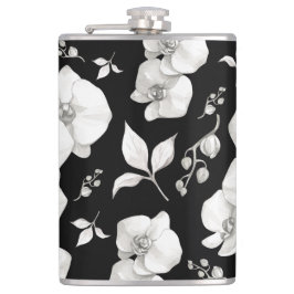 Vattfärg Vit Orchid på svart | Fickplunta