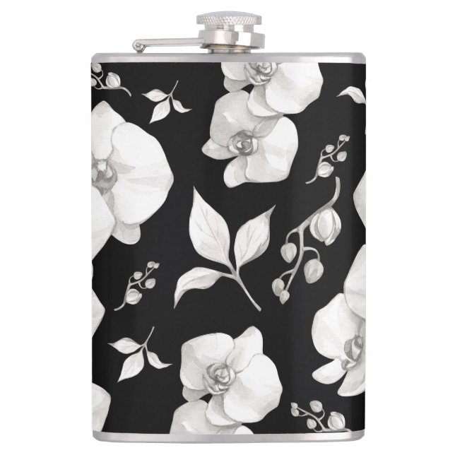 Vattfärg Vit Orchid på svart | Fickplunta (Framsidan)