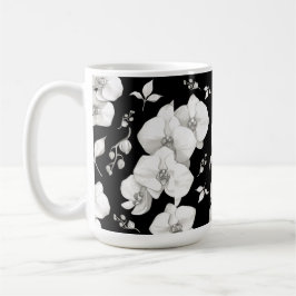 Vattfärg Vit Orchid på svart | Kaffemugg