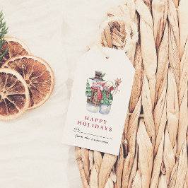 Vattfärgen Snögubbe Glad helg jul Presentetikett