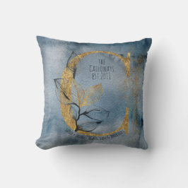 Vattfärgsblå Grått Guld C Monogram Dekorativ kudde